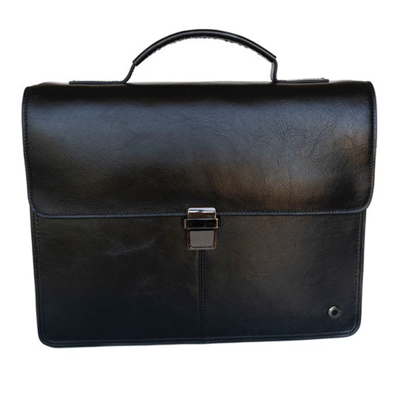 Gino De Vinci - Leather Vegetable Tanned - Flapover Briefcase - Black